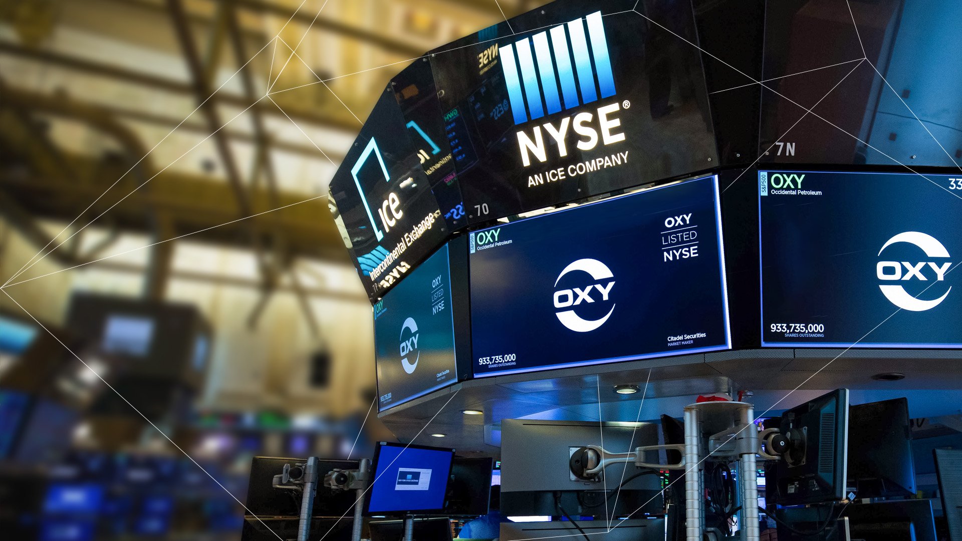 Oxy logo on screens at the NYSE