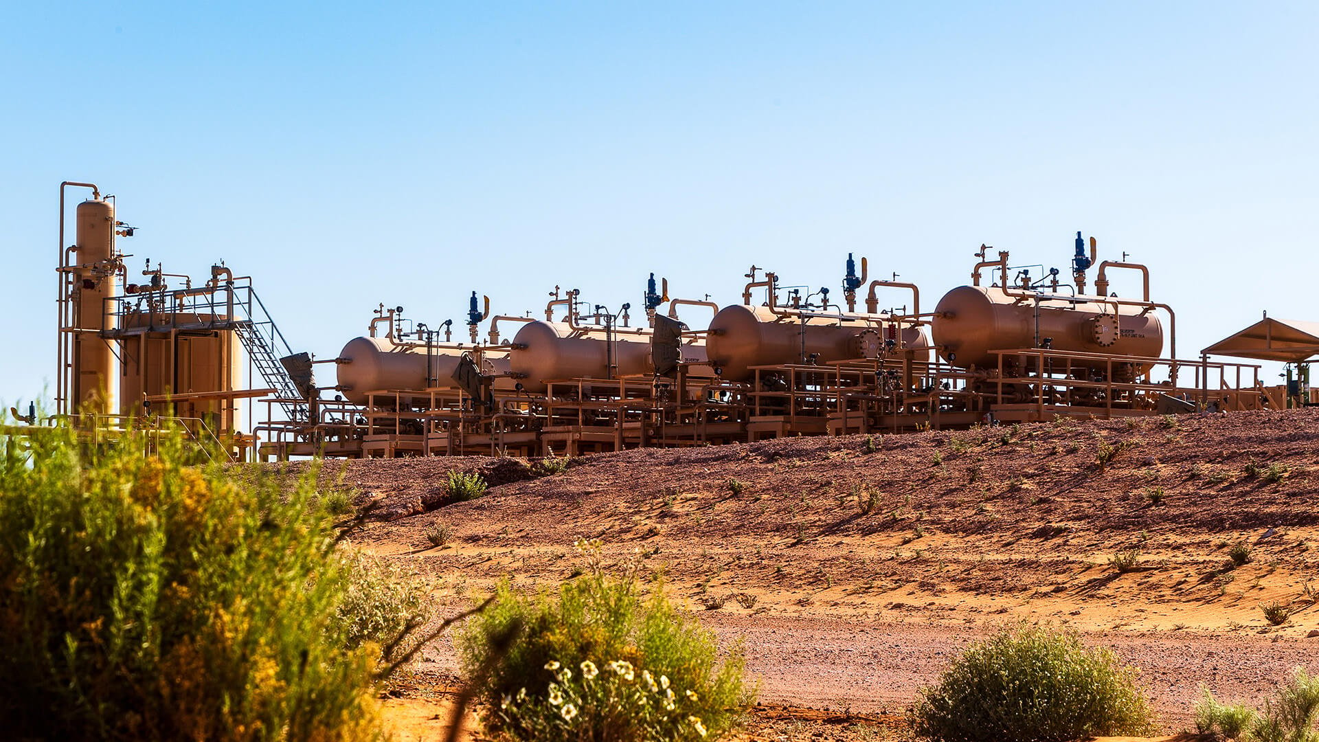 Row of containers in Permian Basin Silver Tip field